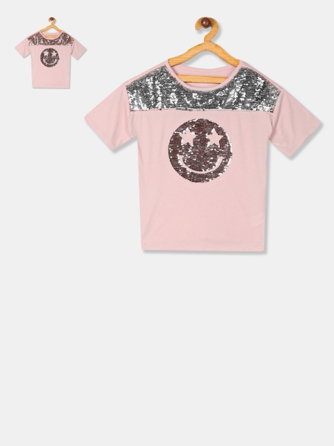 The Childrens Place Girls Pink Flip Sequinned Top