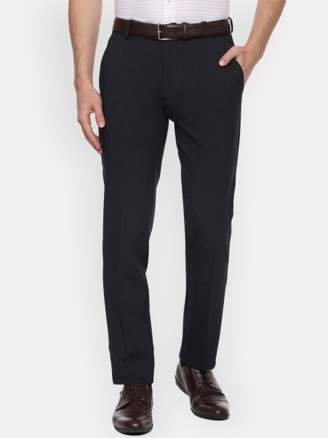 Van Heusen Men Black Slim Fit Self Design Formal Trousers