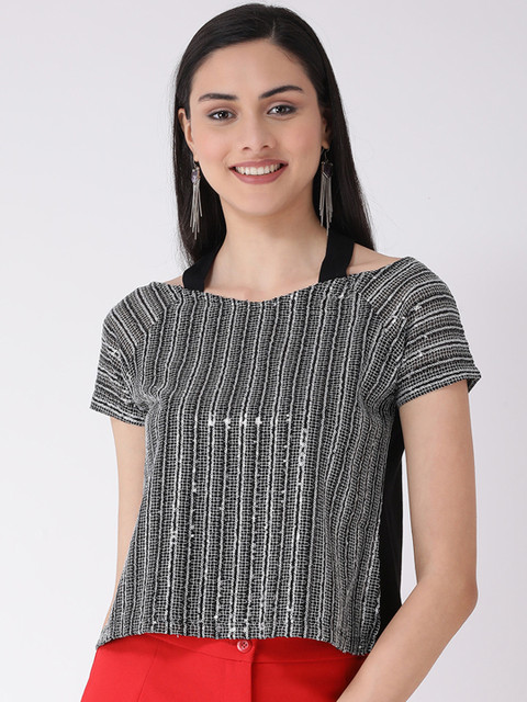 Latin Quarters Women Black Embellished A-Line Top 
Latin Quarters Women Black Embellished A-Line Top