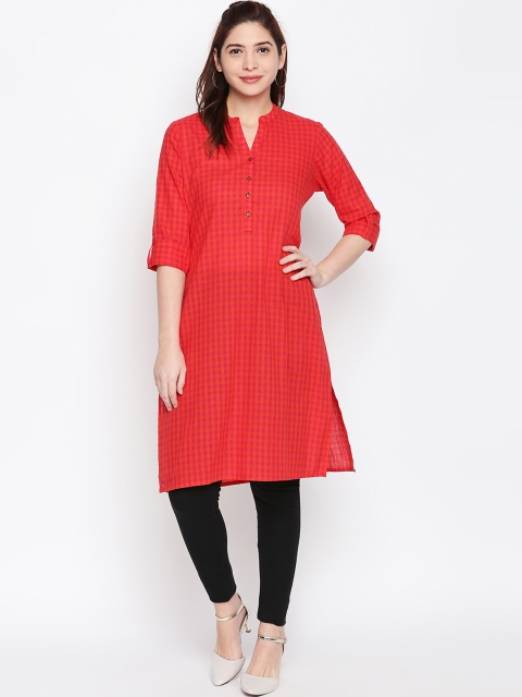 RANGMANCH BY PANTALOONS Women Red & Orange Checked Straight Kurta