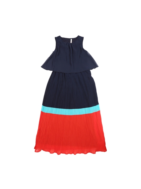 Pantaloons Junior Girls Navy Blue Colourblocked Fit and Flare Dress