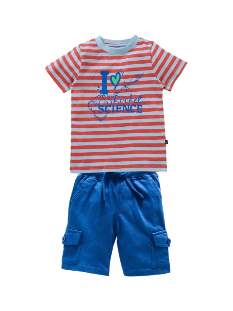 KiddoPanti Boys Blue & Red Striped T-shirt with Shorts