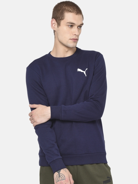 Puma Men Navy Blue Solid ESS Logo Crew Sweatshirt
