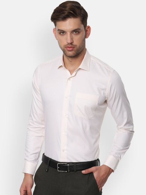 Van Heusen Men Cream-Coloured Regular Fit Self Design Formal Shirt