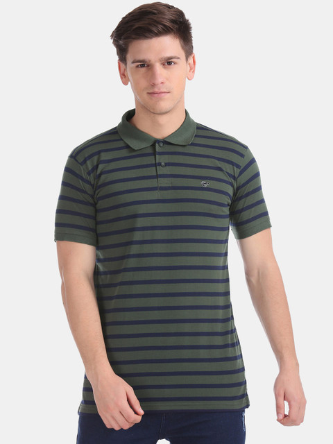 Ruggers Men Green Striped Polo Collar T-shirt 
Ruggers Men Green Striped Polo Collar T-shirt