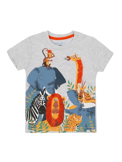 Pantaloons Baby Boys Grey Melange Printed Round Neck T-shirt