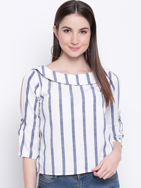 Mayra Women White & Blue Striped Top