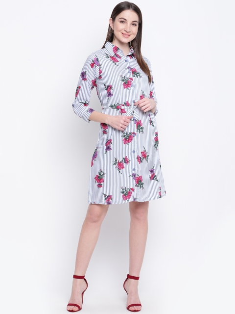 Mayra Women Blue Floral Print Shirt Dress