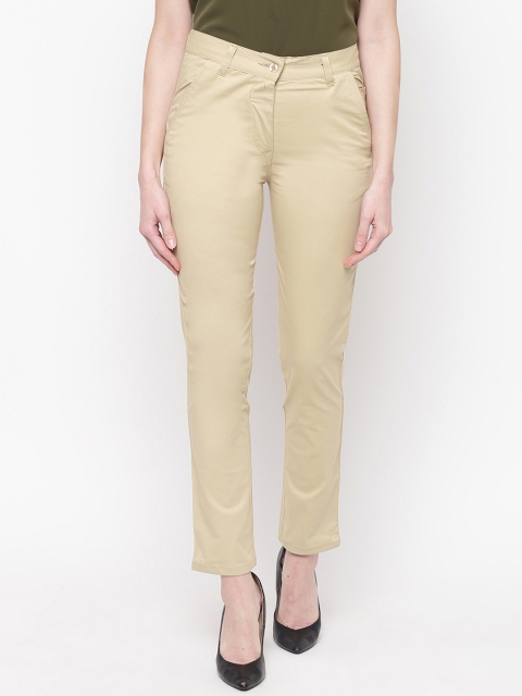 Mayra Women Beige Regular Fit Solid Cigarette Trousers