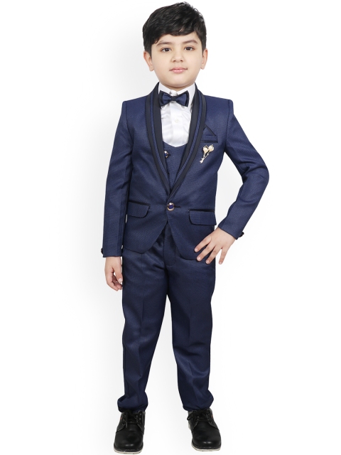 SG YUVRAJ Boys Blue & Black Self-Design Tuexdo Party Suit