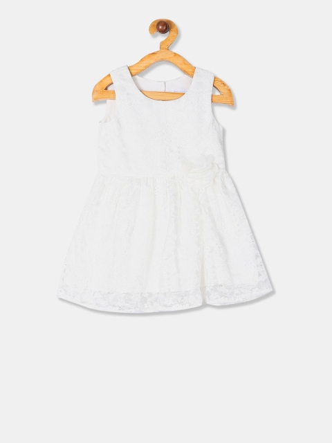 The Childrens Place Girls White Self Design Fit and Flare Dress