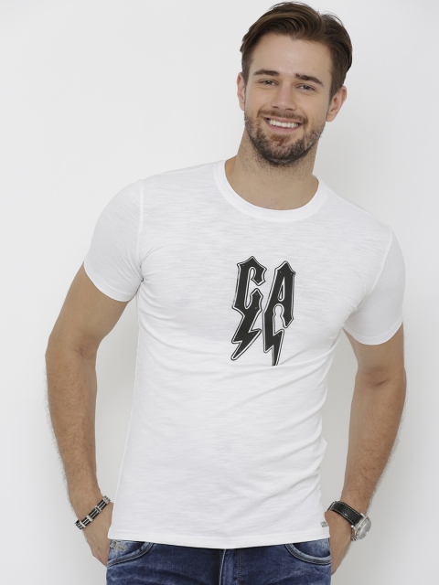 Rex Straut Jeans Men White Slim Fit Printed Round Neck T-shirt
