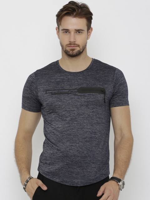 Rex Straut Jeans Men Grey & Blue Solid Round Neck T-shirt