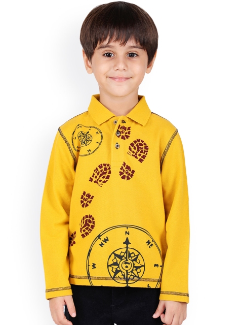 One Friday Boys Yellow Printed Polo Collar T-shirt