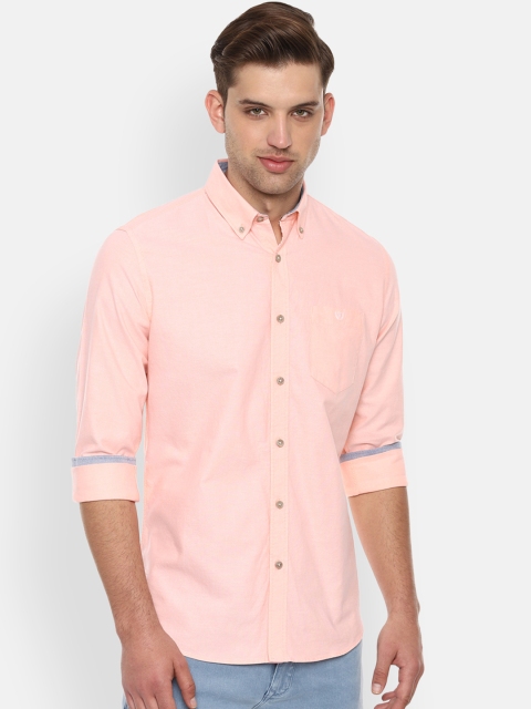 Van Heusen Sport Men Peach-Coloured Slim Fit Solid Casual Shirt