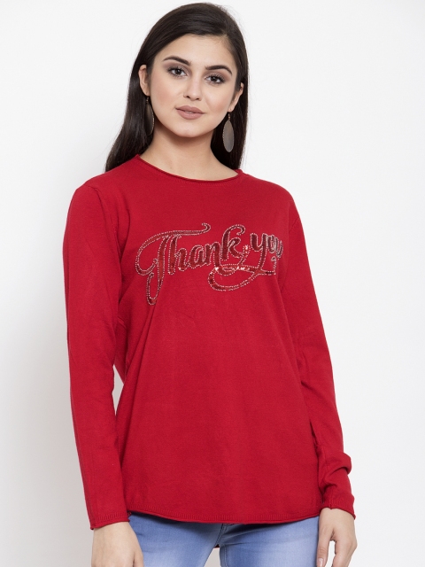 Global Republic Women Red Printed Pullover Sweater