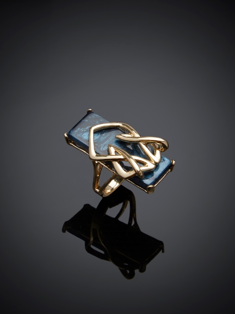 Shaze Teal Blue Stone Studded Interknot Cocktail Ring