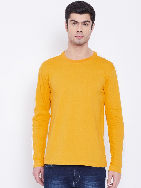 The Dry State Men Mustard Yellow Solid Round Neck T-shirt