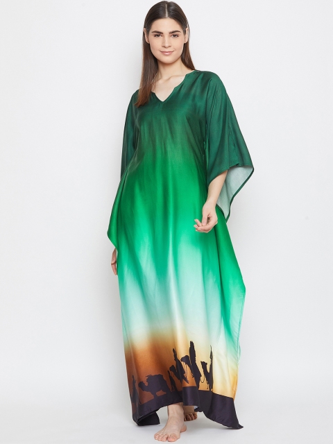 The Kaftan Company Green & Brown Printed Nightdress
