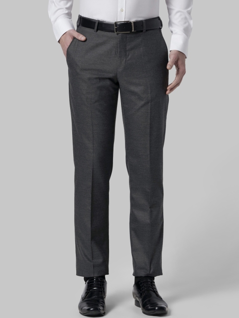 Park Avenue Men Charcoal Grey Regular Fit Solid Regular Trousers