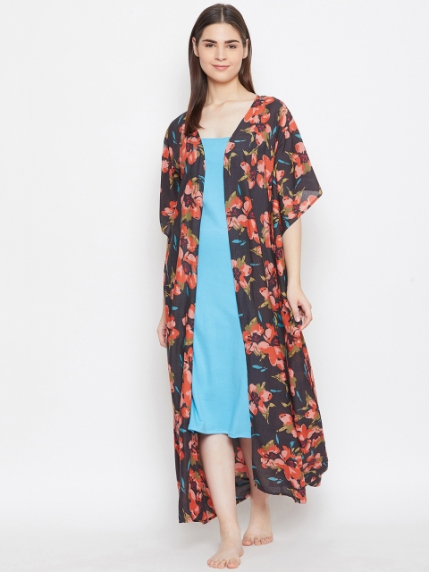 The Kaftan Company Brown & Red Printed Nightdress with Robe