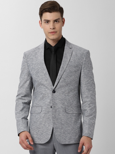 Peter England Men Grey Self Design Slim Fit Single-Breasted Formal Blazer