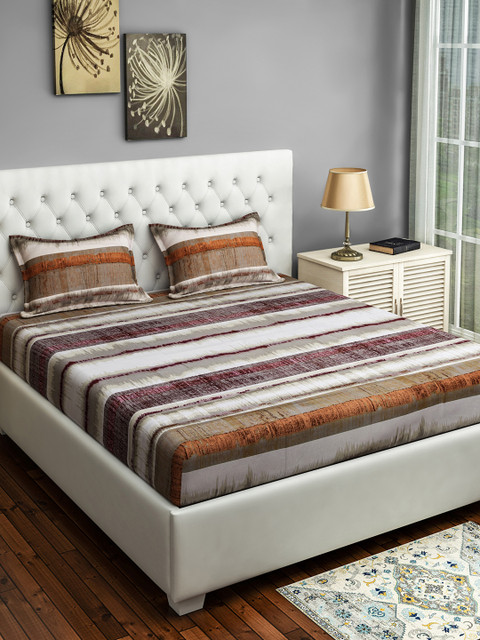 SWAYAM Grey & Brown Striped 160 TC Cotton 1 Extra Large Bedsheet with 2 Pillow Covers
SWAYAM Grey & Brown Striped 160 TC Cotton 1 Extra Large Bedsheet with 2 Pillow Covers