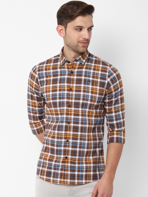 Solly Jeans Co. Men Brown & Yellow Regular Fit Checked Casual Shirt