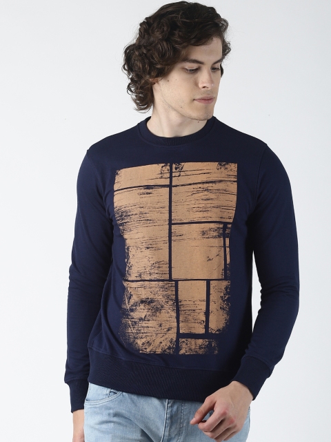 SHELTR Men Navy Blue & Beige Printed Sweatshirt