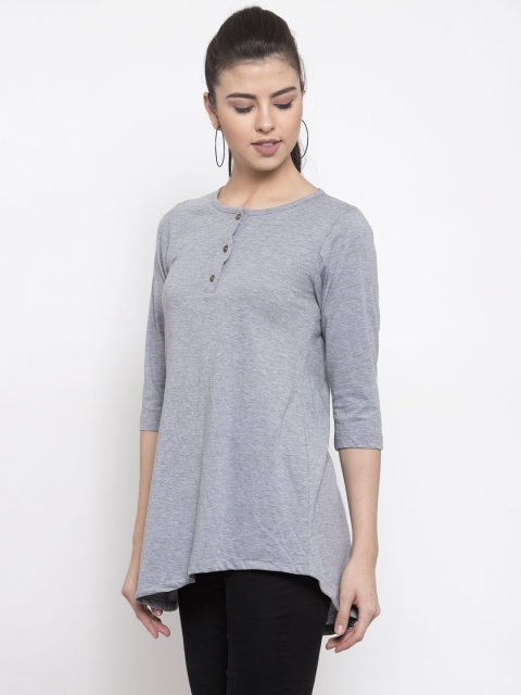 Kalt Women Grey Melange Solid Asymmetric Tunic