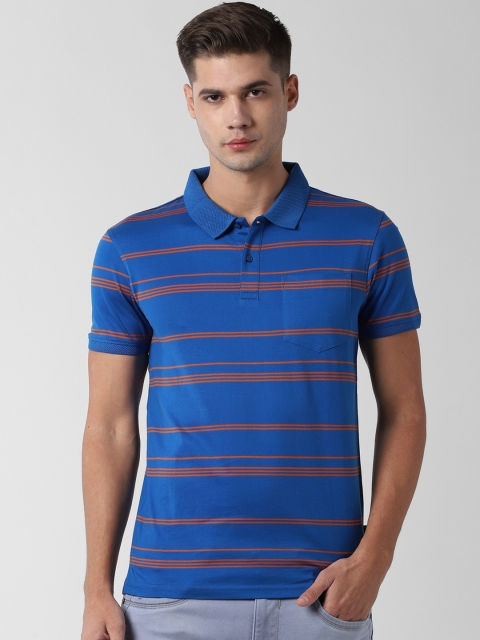 Peter England Casuals Men Blue Striped Polo Collar T-shirt