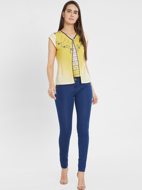 Fusion Beats Women Mustard Yellow Floral Print Top