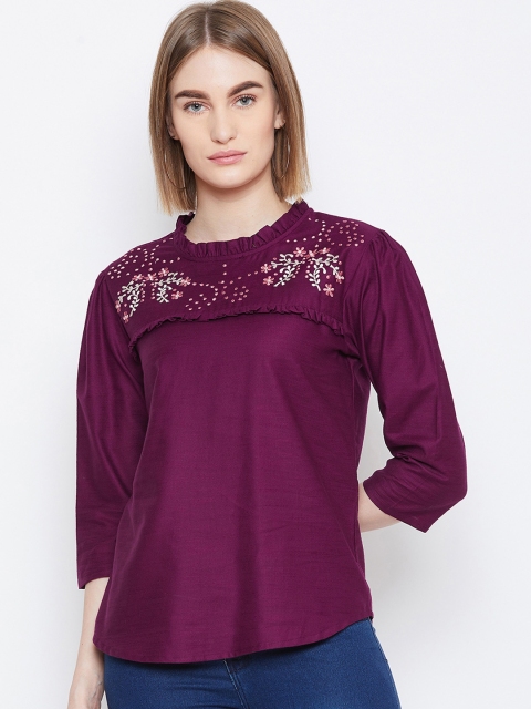 Ruhaans Women Purple Printed Pure Cotton Top