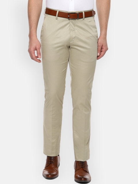Louis Philippe Men Beige Slim Fit Solid Formal Trousers