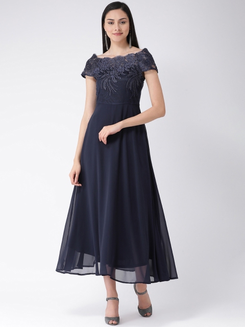 Latin Quarters Women Navy Blue Self Design Fit and Flare Dress