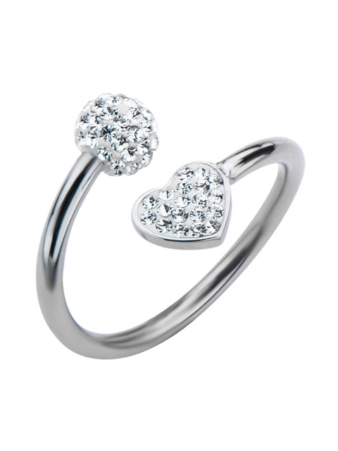 Inox Jewelry Women Silver-Toned 316 L Stainless Steel Crystal Studded Ring