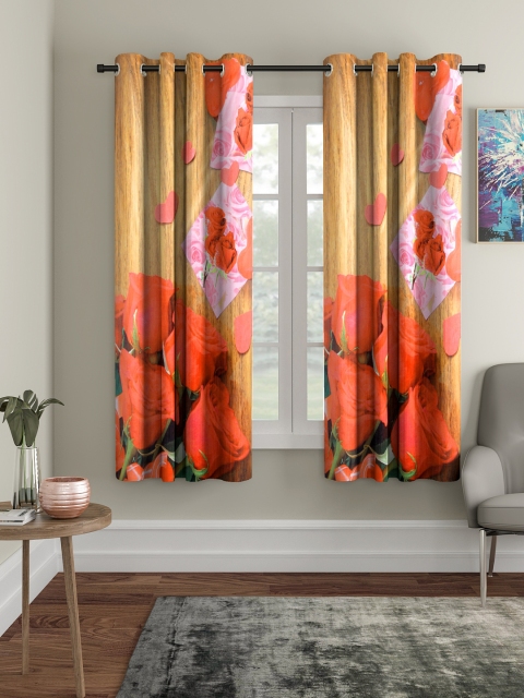 Home Sizzler Orange & Pink Set of 2 Window Curtains