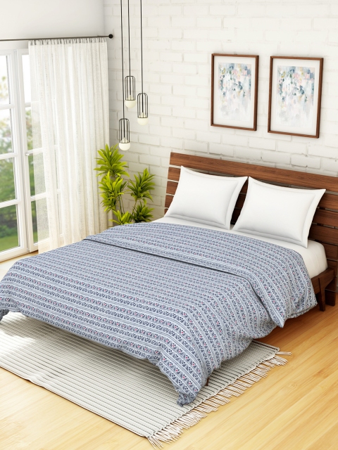 SPACES Blue & Grey Geometric AC Room 210 GSM Double Bed Dohar