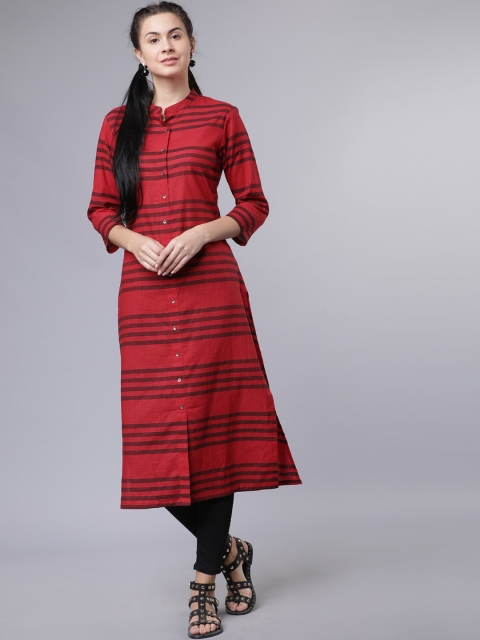 Vishudh Women Red & Black Striped Straight Kurta