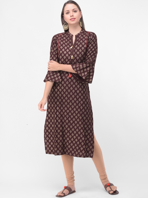 aayusika Women Brown & Beige Printed Straight Kurta