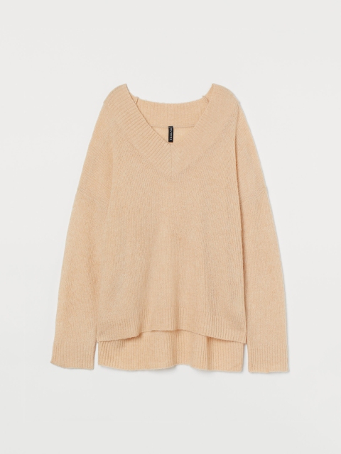 H&M Women Beige Solid Oversized wool-blend jumper