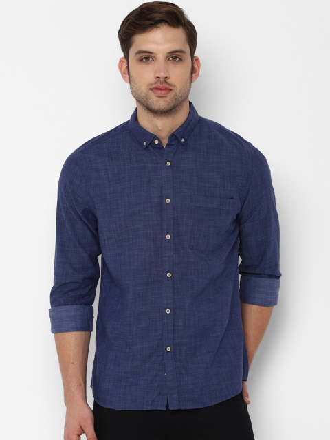 People Men Navy Blue Regular Fit Solid Casual Shirt