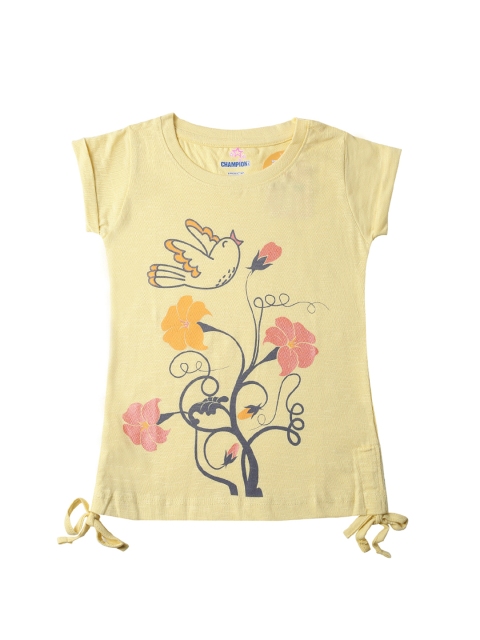Dollar Champion Kidswear Girls Yellow Printed Pure Cotton Top