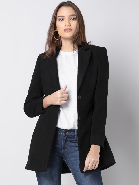 FabAlley Women Black Solid Longline Overcoat