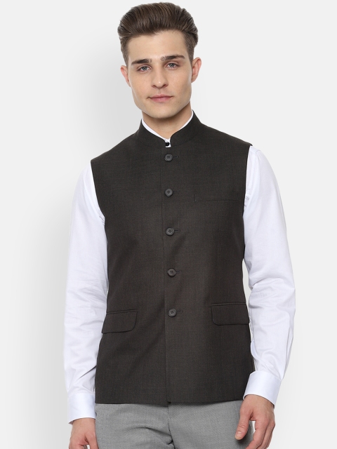 Van Heusen Men Brown Woven Design Nehru Jacket