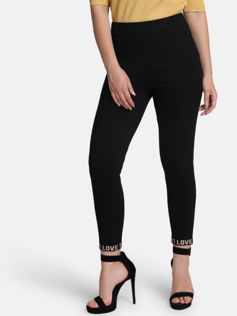 Kazo Women Black Solid High-Rise Slim-Fit Treggings