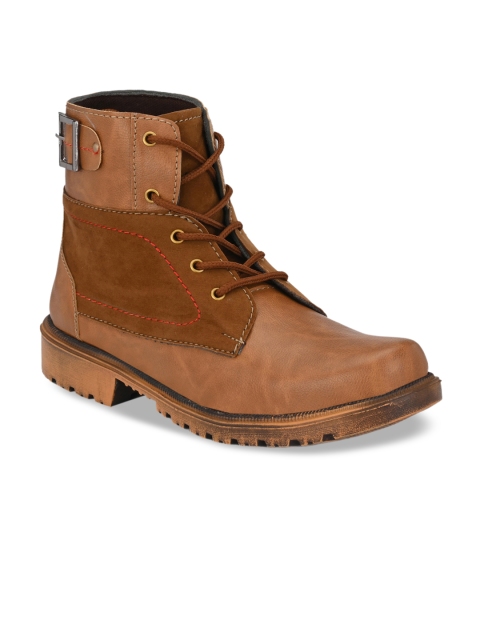 Big Fox Men Tan Brown Solid Synthetic Leather Mid-Top Flat Boots