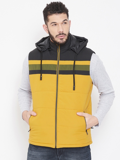 Okane Men Yellow Colourblocked Puffer Jacket