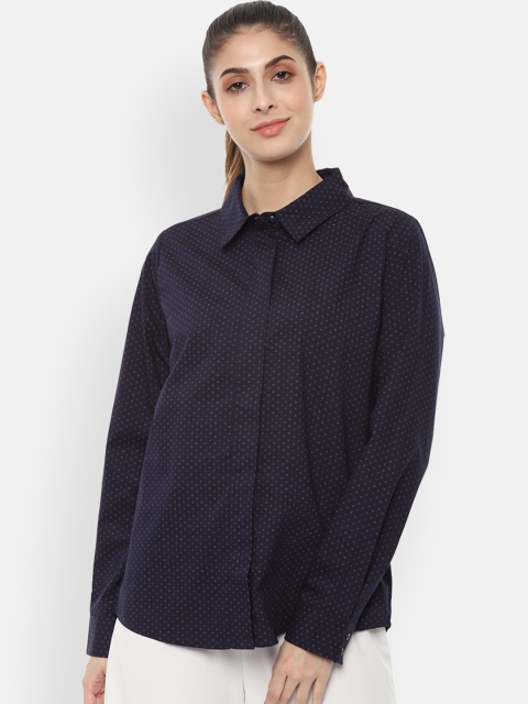 Van Heusen Woman Navy Blue Regular Fit Printed Formal Shirt