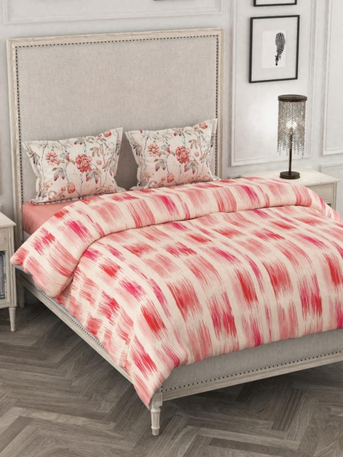 Portico New York Peach-Coloured & Off-White Printed AC Room 120GSM Double King Bedding Set
